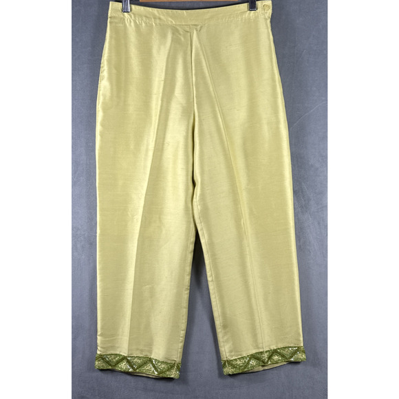 Women's‎ ICE Beaded 100% Silk Cropped Pants Yellow Size 8 Dressy - Picture 1 of 6
